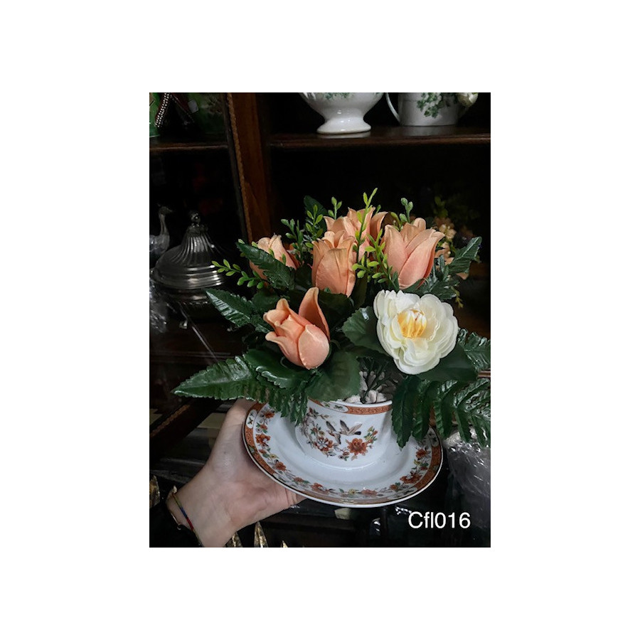 Flower cup and mug set with orange details and flowers