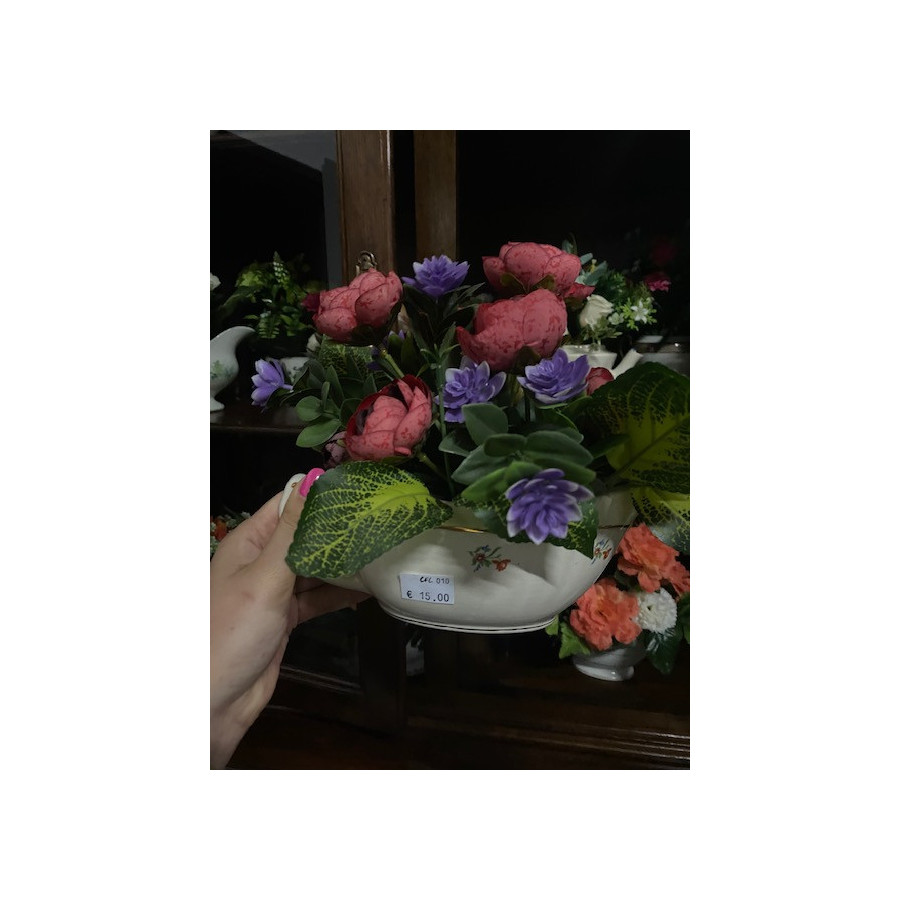 Conjunto vaso "molheiro"com pormenor flores