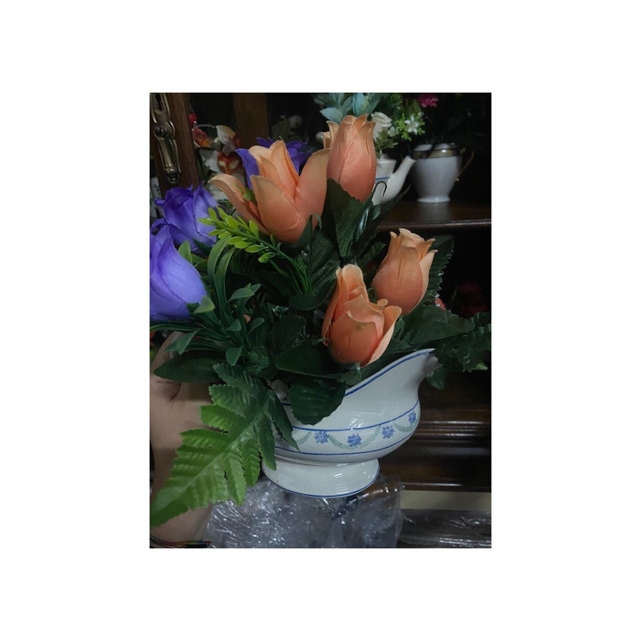 Blue detail gravy boat flowers set