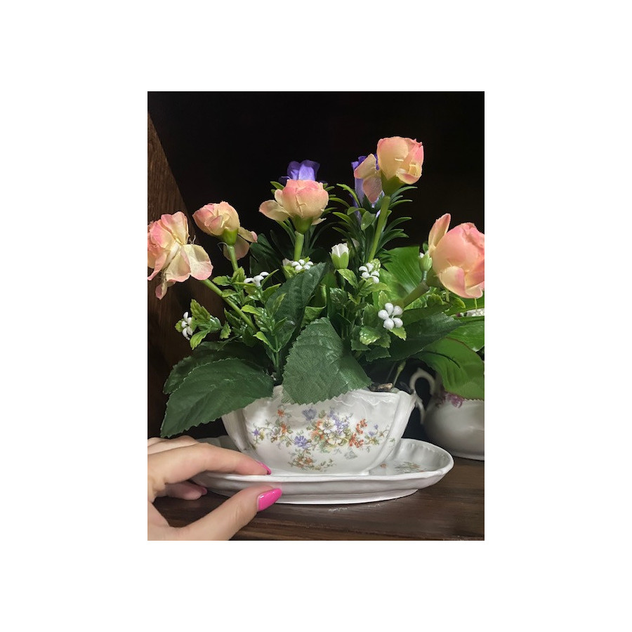 Flower set shallow platter and bowl with floral details